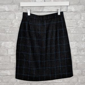 Vintage Plaid Wool Skirt Gray School Girl 8 Petite